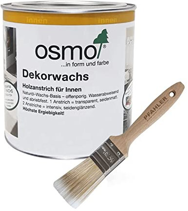 Osmo Dekorwachs Transparent 0,375l (Eiche Antik 3168) + Flächenstreicher Pinsel von Pfahler