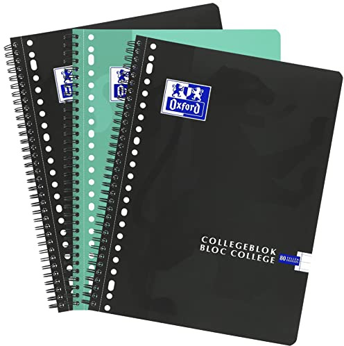 Oxford School Collegeblock 3 st A4+ linjerad 80 ark 23 hål 90gr ekonomipack svart/turqoise