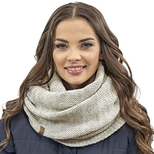 VIVISENCE Loop Schal Strick Zweimal Gefaltet Ideal Wärm Für Wintertage 7103, Beige Melange,Einheitsgröße