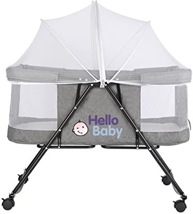 RELOVE Berceau Bébé Pliable Portable de Voyage avec Capot Moustiquaire et Sac de Transport,3 en 1, Position réglable en Hauteur +avec Matelas et moustiquaire (106 * 92 * 55cm (Gris))