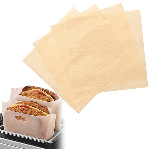 4 bolsas para tostadora, bolsas para tostadora de sándwich, bolsas reutilizables antiadherentes, bolsas de pan para microondas, horno, tostadora (blanco hueso)