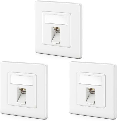 deleyCON 3x Prise Réseau CAT7 1 Port - 10 Gigabit - Boîte Encastrable Ethernet LAN/Prise de Raccordement de Données Blindée + 3x Module Keystone CAT7 RJ45 - Câble Patch DSL Réseau à Poser - Blanc