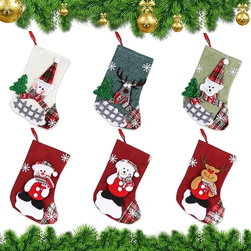 EKKONG Weihnachtsstrumpf Set 6PCS Nikolausstrumpf Set, Weihnachtsstrumpf Personalisiert, Nikolausstiefel zum Befüllen Kamin, Nikolaus Socke für Kinder Familien Schneemann Weihnachtsdeko