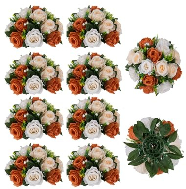 BLOSMON Flower Balls Wedding Rose Centerpieces 10 Pcs Terracotta Fake Flowers Kissing Balls Decor Artificial Floral Arrangements Silk Flower Bouquet with Base Home Party Room Table DIY Decorations