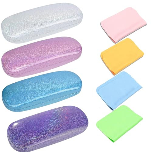 Hardcase Brillenetui - 4-teiliges Damen- und Kinder-Brillenetui mit Putztuch für Brillenaufbewahrung - Passt zu den meisten Brillen und Sonnenbrillen