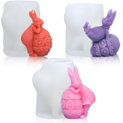 Silikonformen für Ostern,3 Stück Ostern Kaninchen Silikonform Kerzenform Silikon Gießformen Silikonform Zum Gießen Ostern Hase 3D Hasen Kerzengießform Silikon Kerzen für Kerzen Tortendeko Seife