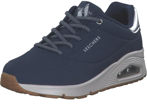 Skechers Women's Uno Shimmer Away Sneaker, Navy Durabuck/Rosegold Duraleather/Mesh Tri, 4 UK