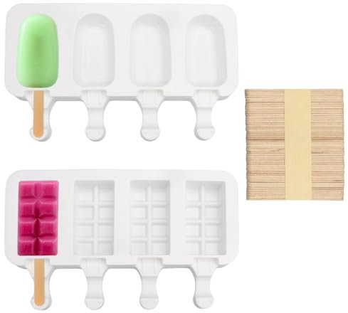 Ghiaccioli Stampo 2pcs con Bastone 50pcs, Stampi per Ghiaccioli Bpa Free, Stampi Ghiaccioli Silicone Stampi per Ghiaccioli Formine, Stampo Ghiaccioli per Diy Stecco Al Cioccolato, Sorbetti, Budino