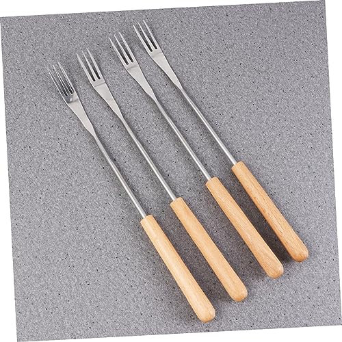 LALADEFIEE 6pièces Fourchettes à Fondue Acier Inoxydable Avec Manche Bois Isolant Thermique Pour Dessert Fruit Barbecue Ustensiles Cuisine Polyvalents Pour Pique- Et Camping