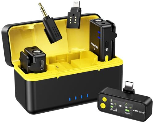 FULAIM X5M Micrófono inalámbrico 3 en 1, micro corbata portátil con reducción de ruido, transmisión de 200 m, compatible con iPhone/Android/Cámara/PC, 18 horas Autonomía, Plug & Play con funda de