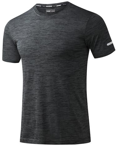 Peakwell Herren Sport T-Shirt Kurzarm Funktionsshirt Laufshirt mit Reflexstreifen für Fitness, Training, Gym (Schwarz, L)