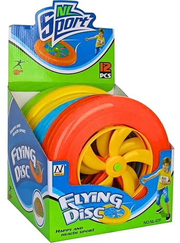SGM NL-07F Flying Disc Set – Pack of 12 | 22cm Air Flyer Throwing Discs for Kids & Pets | Lightweight Plastic Frisbee Game Toy for Outdoor Fun, Garden Play, Beach, Park – Multicolour Display Box