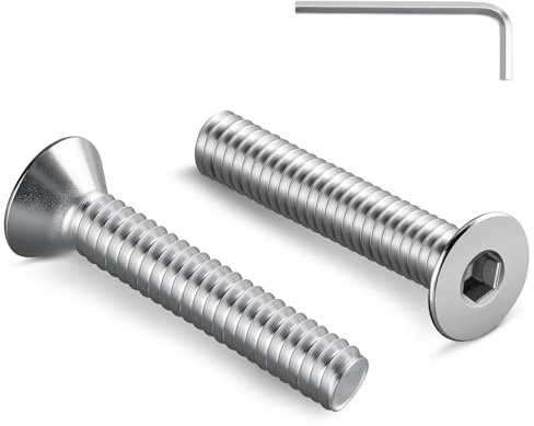 Wavanta 10Pcs M8 Bolts, M8 X 50mm Countersunk Bolts Screws | Flat Head Socket Cap Screws, 304 Stainless Steel, Full Thread, Bright Finish, with Hex Spanner