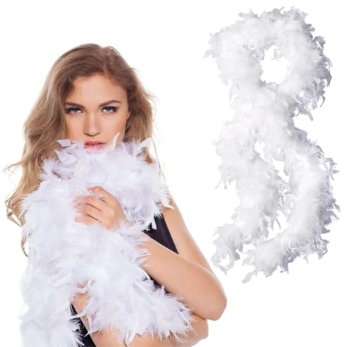 DOKRIN Boas de déguisement pour enfants,Grande écharpe en plumes blanches de 2 m, décoration de fête de mariage, emballage de bouquet DIY, bande de plumes