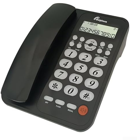 AnsweMachine téléphone fixe filaire moderne avec fonction haut-parleur pour la maison ou le bureau Noir