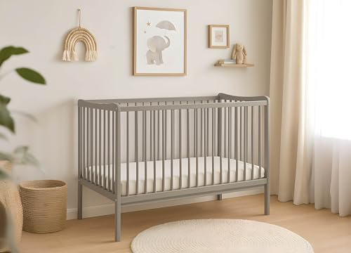 Baby Happy Bliss GRZES Babybett 120x60 cm Taupe, EN 716 geprüft, Kinderbett aus Buchenholz, höhenverstellbarer Lattenrost, 3 herausnehmbare Sprossen