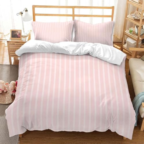 Funda Nordica de 3 Piezas para Cama 90 Rayas Verticales Funda Edredon 150x220 cm Rosa Ropa de Cama de Microfibra Transpirable con Cremallera y 2 Fundas de Almohada 50x75 cm B-2383
