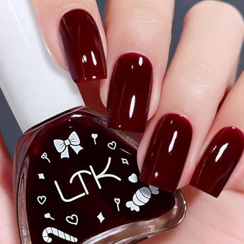 12ml Cherry Red Nail Polish, Burgundy Nail Varnish Quick Drying, High Glossy Wine Dark Red Nail Paint Gel, Chip Resistant Breathable Nail Varnish for Women DIY Christmas Manicure