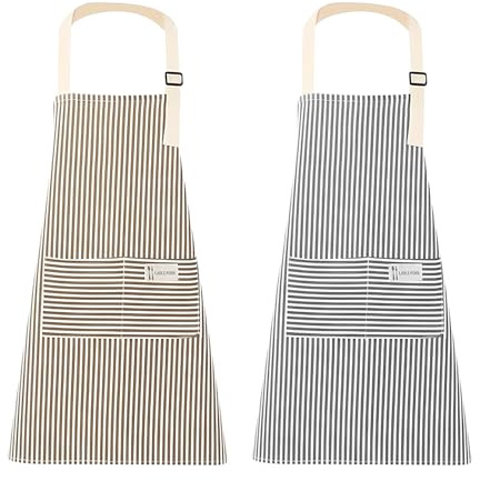 Lot de 2 tabliers de cuisine,Tabliers de cuisine ajustables avec poches , Rayures réglables,pour Femmes Hommes Chef pour Cuisine,Jardinage, Restaurant,Barbecue,Café