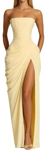 Générique Robe de Soirée Longue Femme Élégante Maxi Robes à Épaules Dénudées Sexy Robe Moulante Dos Nu Robes de Gala Promo Chic à Fendue pour Bal Cocktail Party Cérémonie Mariage Invité