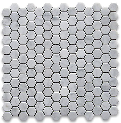 Stone Center Online Carrara White Marble 1 inch Hexagon Mosaic Tile Honed Kitchen Bath Wall Floor Backsplash Shower (1 Sheet)