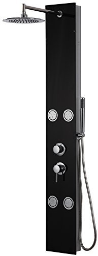 DP Grifería - Columna de ducha hidromasaje en cristal, color negro, modelo Huelva