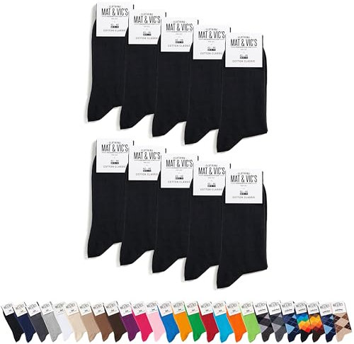 Mat & Vic's schwarze Socken Herren 43-46 Baumwolle, black socks men & women - Strümpfe aus Cotton, 10 Paar, für Freizeit, Anzug, Business Damen und Männer Herrensocken