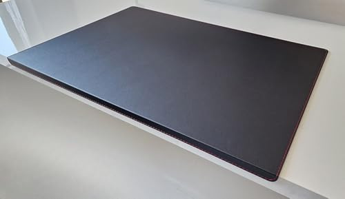 Gewinkelte Schreibtischunterlage mit Kantenschutz sanft lux Leder 70 x 47 Schwarz Rote Naht