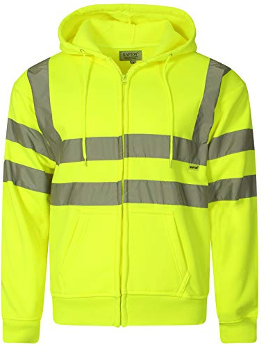 Style Spot Men Hi Vis Zip Up Hoodie Hooded Sweatshirt Safety Security | High Visibility Reflective Tape Work Fleece Safety Sweat Shirts Hoodie (X- Large, Yellow)