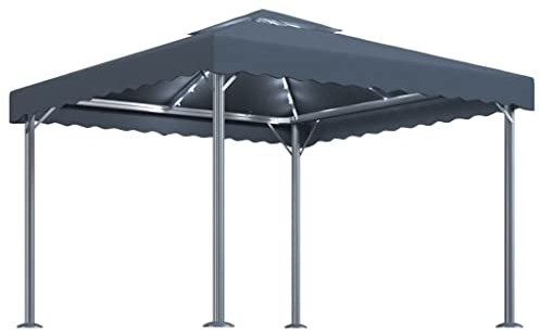 vidaXL Tonnelle avec Guirlande Lumineuse à LED Belvédère de Jardin Pavillon d'Extérieur Tente de Réception Chapiteau Barbecue 300x300cm Anthracite Aluminium