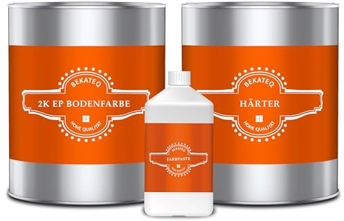 BEKATEQ 2K Epoxidharz Betongrau, 2,5KG I Bodenbeschichtung UV-optimiert, Selbstentlüftend, Geruchsarm, Betonfarbe für außen & innen I Bodenfarbe für Garagenboden, Werkstatt- & Industrieboden BE-702