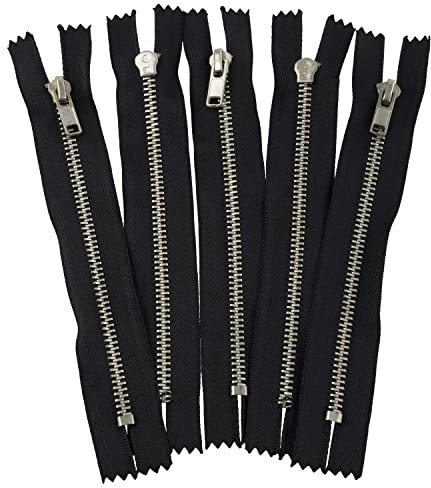 AERZETIX - C61583-5er-Set Reißverschlüsse Nr. 4 Nicht trennbar 14 cm Metall verchromt - Farbe: schwarz - Zipper Jeans Westen Lederwaren nähen Kleid Hosen kurzwaren