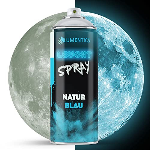 LUMENTICS Leuchtspray Natur-Blau - Nachleuchtendes Spray - Leuchtet im Dunkeln - Made in Germany - 400 ml Spraydose mit Zusatz-Cap