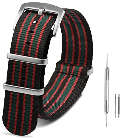 RoYiio Nato klockarmband för stötdämpningsbredd 20 mm, 22 mm, spänne i rostfritt stål, bekvämt andas, premium ballistiskt nylonband för kvinnor och män