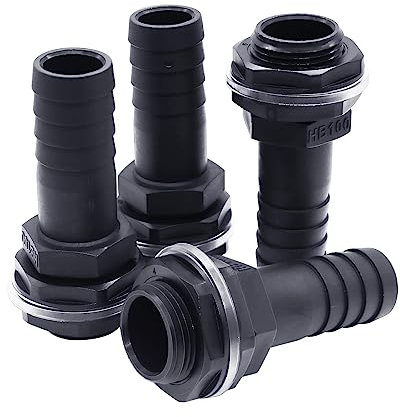 AIMEKE 4 Stück Tankdurchführung 1 Zoll Außengewinde Regentonnendurchführung mit 25mm Schlauchtülle, Kunststoff Regentonnen Verbinder für Regenfass Regentonnenverbinder