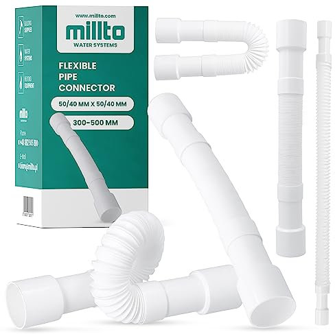 Millto™ Tubo di scarico flessibile 50/40 mm Bianco Connettore Polipropilene Collegamento Universale Tubo Adatto a Tutte le Configurazioni Regolabile