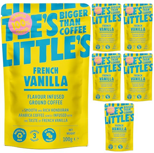 Little's French Vanilla Flavoured Ground Coffee, 6 Pack (100g Pouch x 6) - Rich & Smooth Ground Coffee, Infused With Vanilla Flavour - Vegan Friendly, Low Calories, No Added Sugar