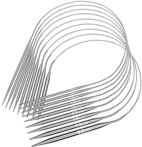 Coopay Lot de 9 Aiguilles à Tricoter Circulaires - En Acier Inoxydable - 80 cm - Taille Claire - De 2 à 6 mm - Aiguilles à Tricoter Circulaires pour Débutants