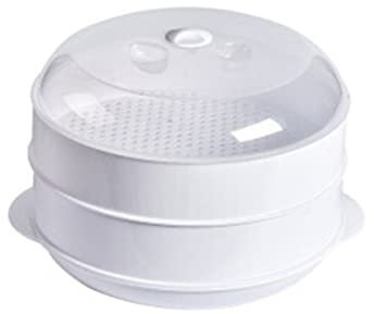 BALAFO Mikrowellen-Dampfgarer,Mikrowellen-Reiskocher, Dampfgarer kann Wasser hinzufügen Dampfbox mit Deckel for Dämpfen von Fischutensilien Einfach zu bedienen (Color : White, Size : 23.5x15cm)