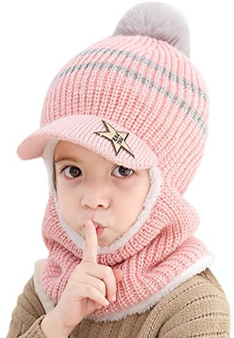 Kinder Mädchen Wintermütze Warm Niedlich Schlupfmütze Mit Bommel Beanie Mütze Und Schal Set Jungen Schlupfmütze Kleinkind Schlupfmütze Mädchen 2-6 Jahre