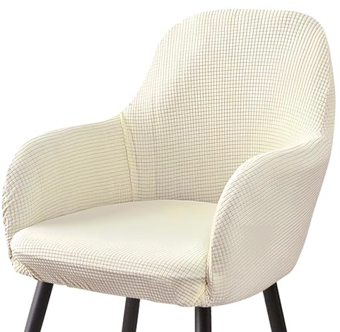heavenlife Fodere Coprisedia per Sala da Pranzo, Universali Fodera per Sedia da Pranzo con Schienale, Lavabile Copertura per Sedie da Ufficio, Copripoltrona Elasticizzato con Braccioli (Bianco)