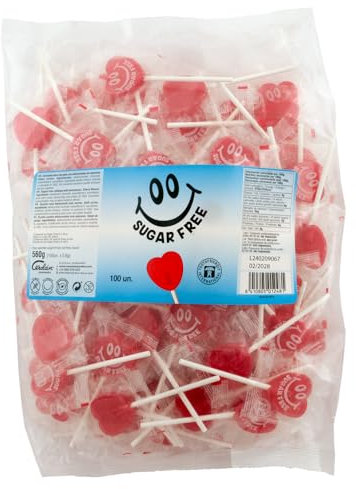 Caramelos Cerdán - Piruletas Mini Corazón Sin Azúcar Sabor Cereza | Bolsa de 100 Unidades | Caramelo Duro con Palo Sin Gluten ni Alérgenos | Ideal para Fiestas, San Valentín y Cumpleaños