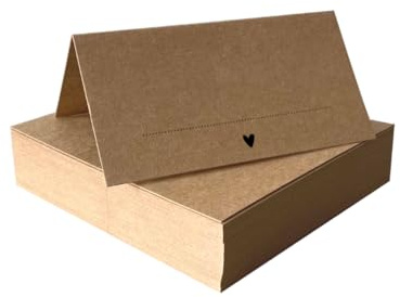 Tischkarten Kraftpapier braun mit Herz | 25, 50, 100 Stück | selbst beschriften | Namensschilder, Platzkarten | für Hochzeit, Geburtstag uvm (50)