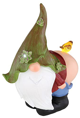 GLOBO Gartenzwerg Wichtel mit Vogel Solarleuchte Solarlampe Gartendeko Außenlampe Balkon Akku, IP44 Wetterfest, Kunststoff bunt, 1x LED kaltweiß, LxBxH 25,5x14,5x33,5 cm