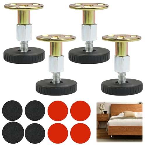 4 Pezzi Piedini Regolabili per Mobili da 27 a 64 mm, Piedini per Mobili Regolabili Altezza, Piedini Mobili Fissate, Nessuna Perforazione, con Cuscinetto Antiscivolo, per Tavoli, Armadi, Letti