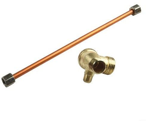200mm Length Air Compressor Exhaust Pipe Copper Air Compressor Hose with 3-Port Zinc Alloy Check Valve Replacement Compressor Hardware Accessories