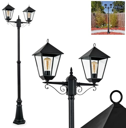 Kandelaber Anfei, Außenwegeleuchte aus Metall/Glas in Schwarz/Klar, Leuchte im Vintage/Antik/Landhaus-Design für Außenbereich/Garten/Terrasse, Höhe 240 cm, 2 x E27, ohne Leuchtmittel, IP44