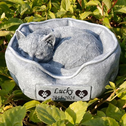 Generic Pietre commemorative da giardino personalizzate per gatti con una statua di gatto addormentato, impermeabile, lapidi per gatti con lapide, idea regalo commemorativa per simpatia, 19,8 x 11,9 x