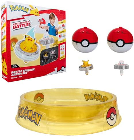Bandai Pokémon - Pack Arena + 2 Spinners - Arena con Lanzadores y Peonzas Pikachu y Mew - Juego de Combate para Varios Jugadores - Juguete Infantil 4 años y +
