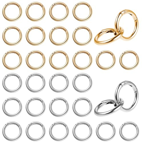 32 mosquetones redondos de 28 mm para bolsos, gancho, hebilla llavero, mochilas, carteras, equipaje, correas, manualidades (plateado y dorado)